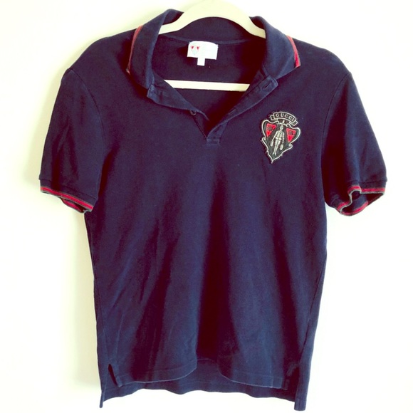 GUCCI 🐴 Vintage Equestrian Short Sleeve Navy Polo